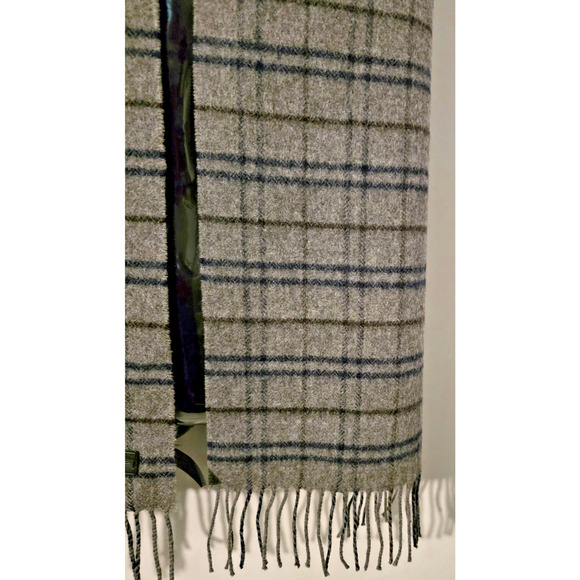 Coach Plaid Scarf, Cashmere Wool Blend,Winter Scarf Gray 12" x 64" - Picture 2 of 4